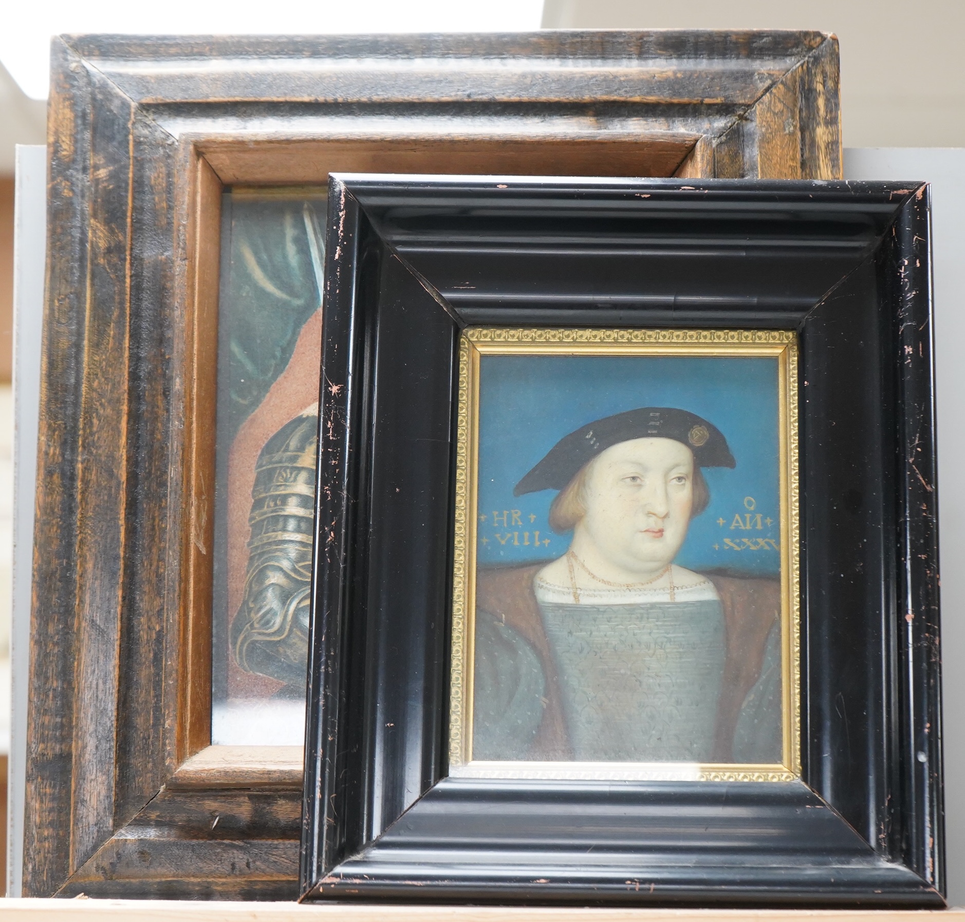 19th century School, Portrait of King Ferdinand III, The Holy Roman Emperor, watercolour on card together with a Portrait of King Henry VIII, After Lucas Horenbout (fl. 1534-44) gouache, largest 24 x 19cm